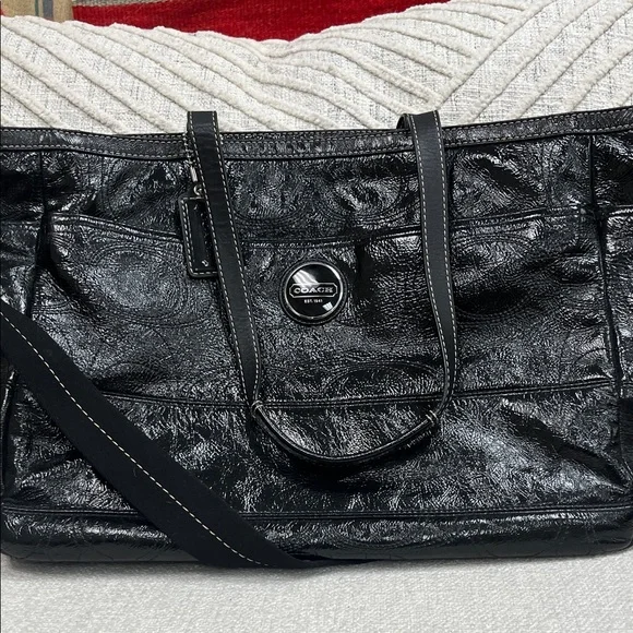 Coach Shiny Black Leather Tote - Picture 1 of 5
